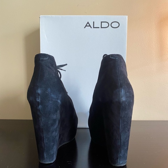 Aldo Sandidge black suede wedge bootie. Size 10. 5” heel and 1.5” platform. - Picture 5 of 8